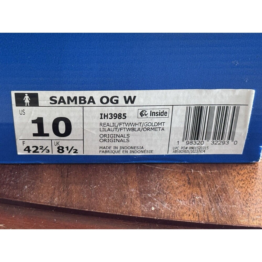 Women’s Size 10 adidas Samba OG Real Lilac Cloud White Gold Metallic IH3985 NIB - Picture 10 of 10